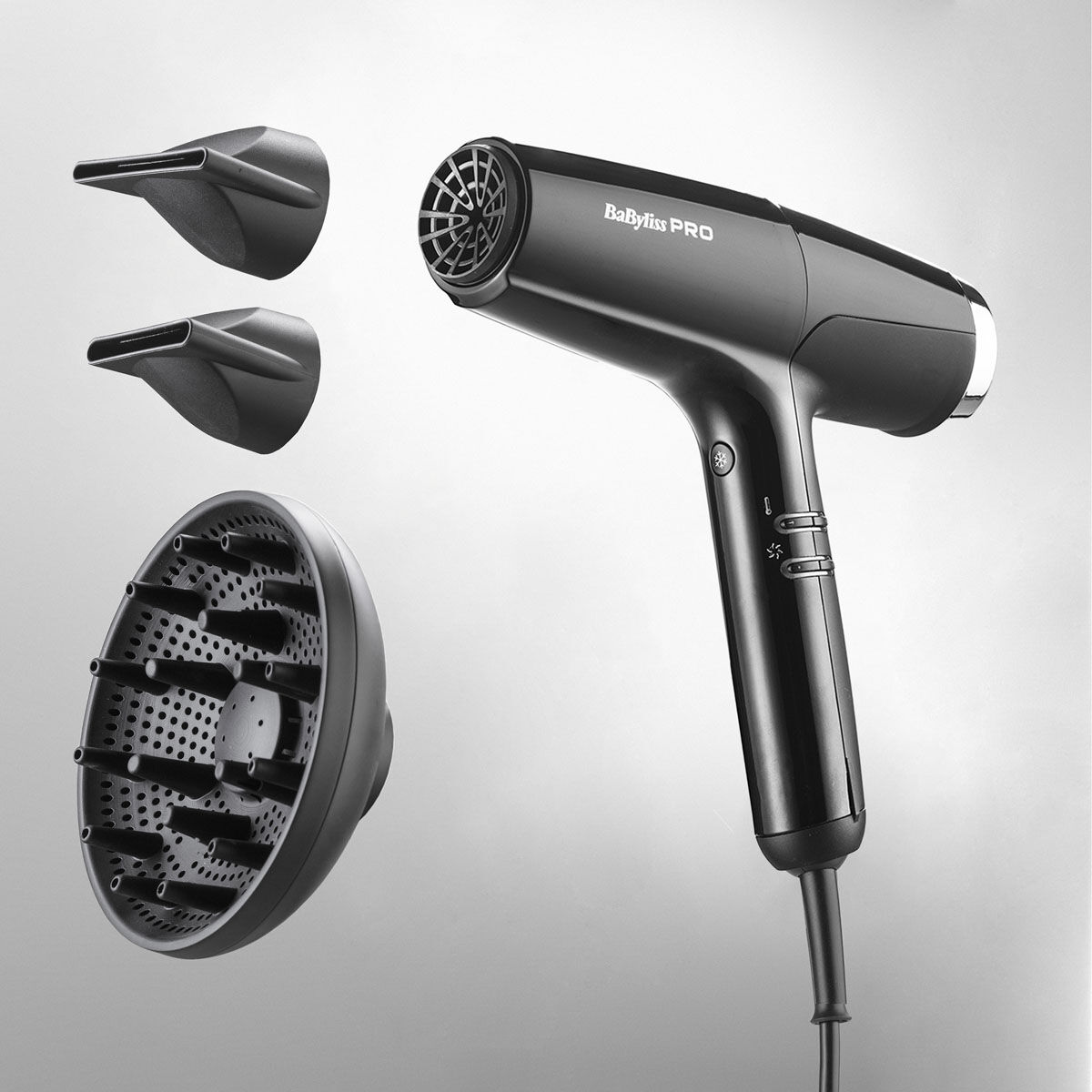 BaBylissPRO FALCO Advanced professional high-speed digital hair dryer, concentrator nozzles and diffuser